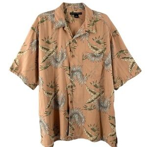 100% Silk WORKERS FOR FREEDOM Hawaiian Print Button Down Shirt Men's Size XL